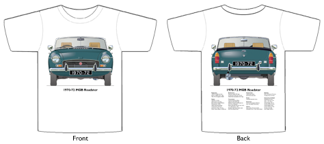 MGB Roadster (Rostyle wheels) 1970-72 T-shirt Front & Back